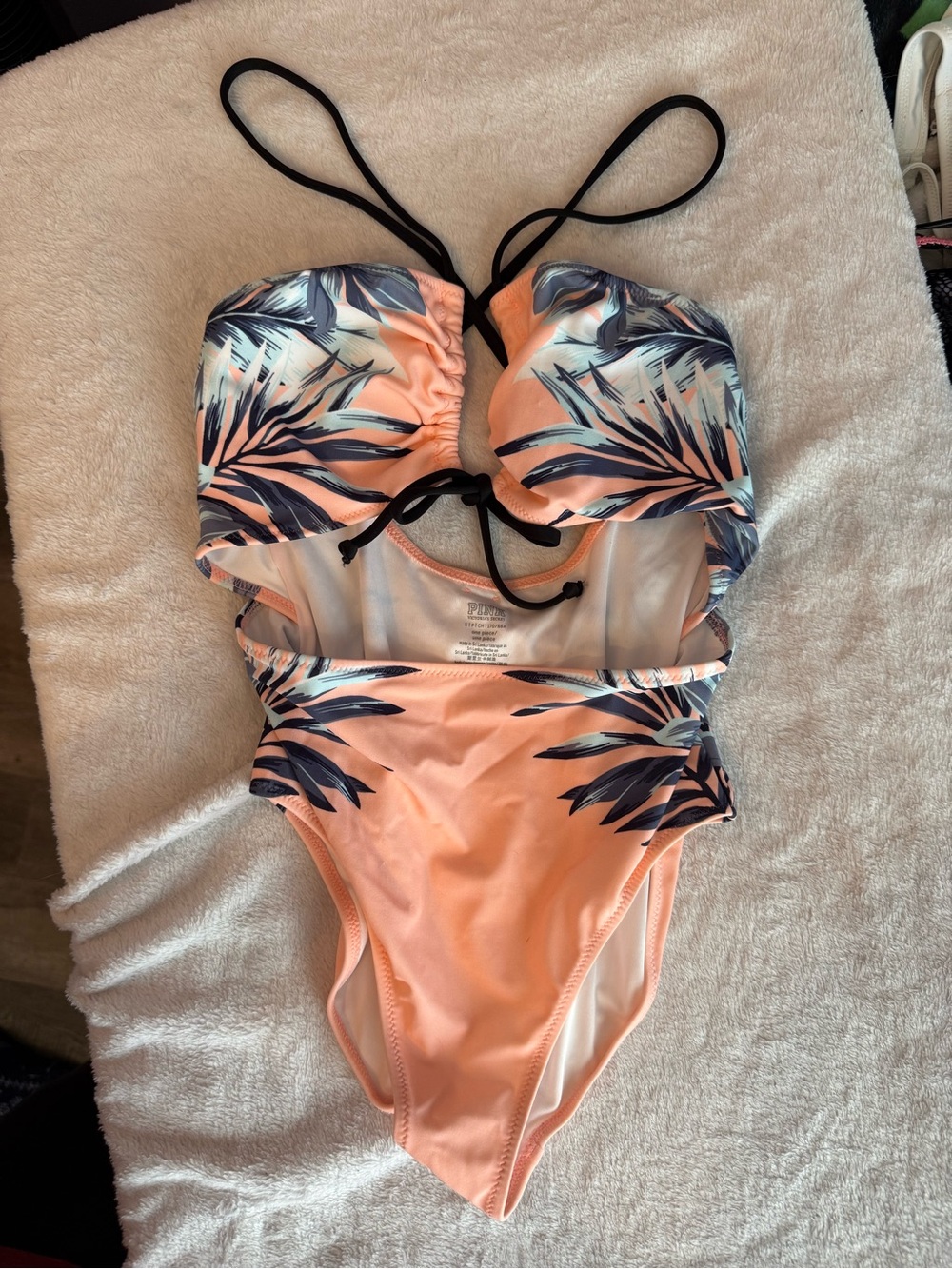 PINK Victoria’s Secret Peach Palm Print Cutout One Piece Size S